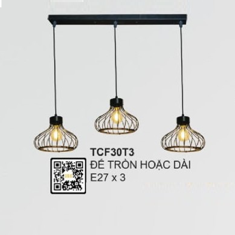 35 - TCF30T3: Bộ đèn thả 3 - Sử dụng đế dài hoặc tròn - Bóng đèn E27 x 3 bóng