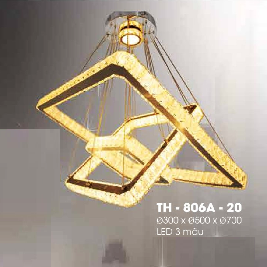 TH - 806A - 20: Đèn thả 3 vòng chữ nhật LED Phale - KT: Ø(300+500 + 700)mm  - Đèn LED đổi 3 màu