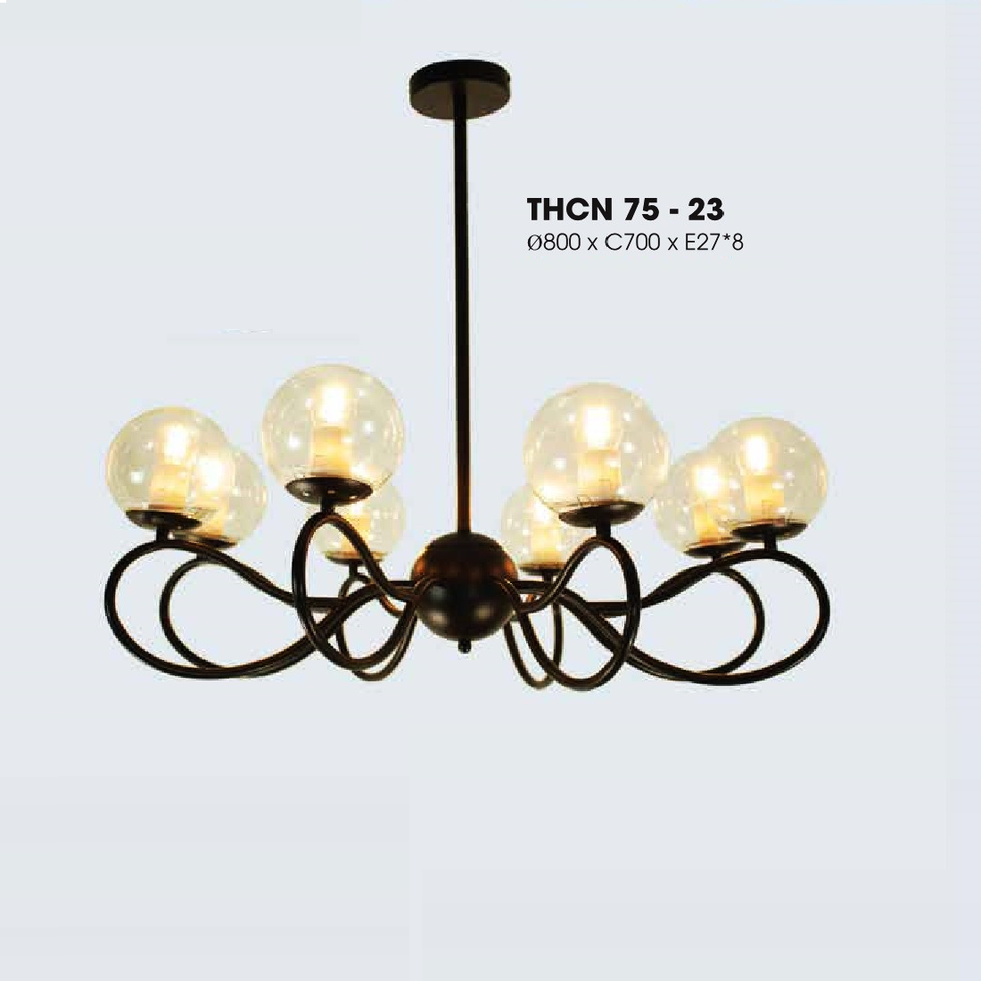 LH - THCN 75 - 23: Đèn chùm 8 tay chao quả bi - KT: Ø800mm x H700mm - Bóng đèn E27 x 8 bóng