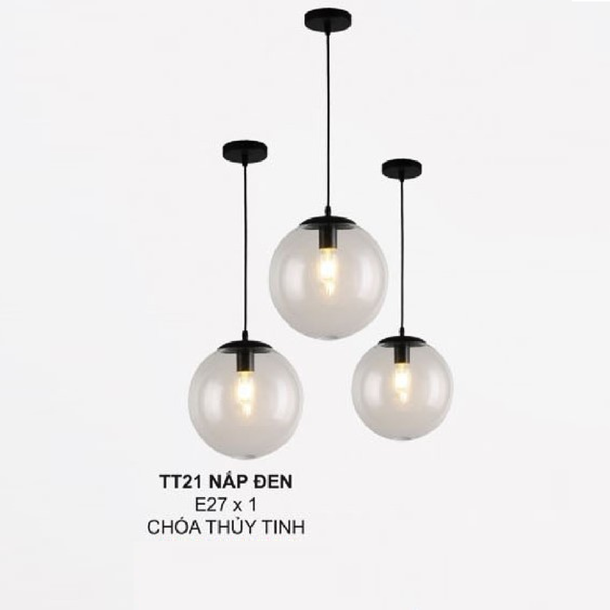 35 - TT21 NẮP ĐEN: Đèn thả đơn chao thủy tinh - KT: Ø250mm - Đèn E27 x 1 bóng