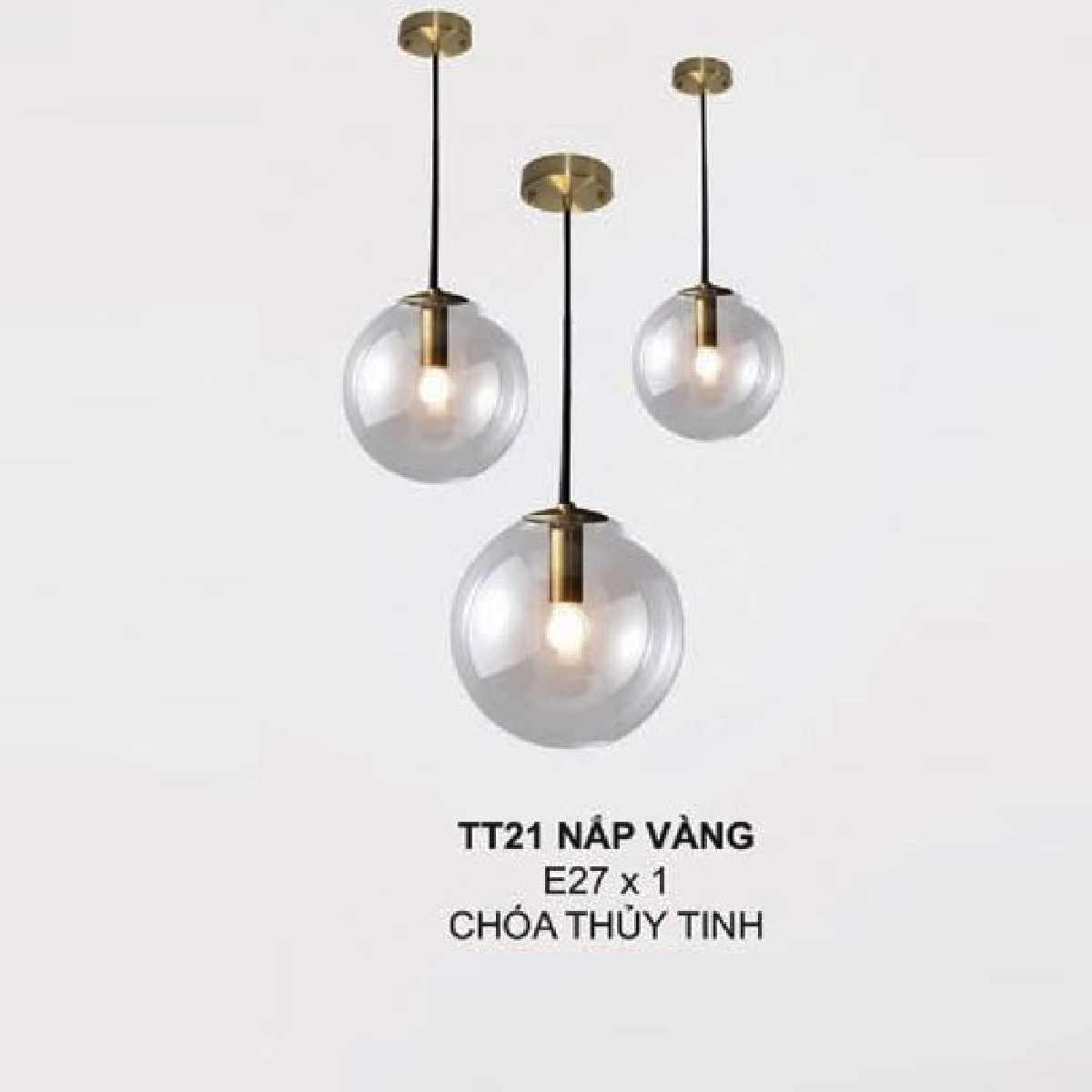 35 - TT21 NẮP VÀNG: Đèn thả đơn chao thủy tinh - KT: Ø250mm - Đèn E27 x 1 bóng
