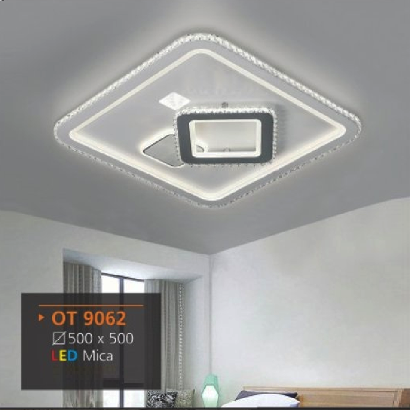 AD - OT 9062: Đèn ốp trần LED Mica vuông - KT: L500mm x W500mm - Đèn LED
