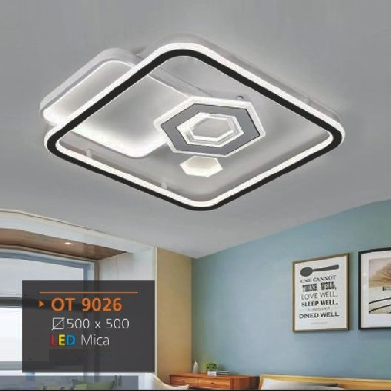 AD - OT 9026: Đèn ốp trần LED Mica vuông - KT: L500mm x W500mm - Đèn LED