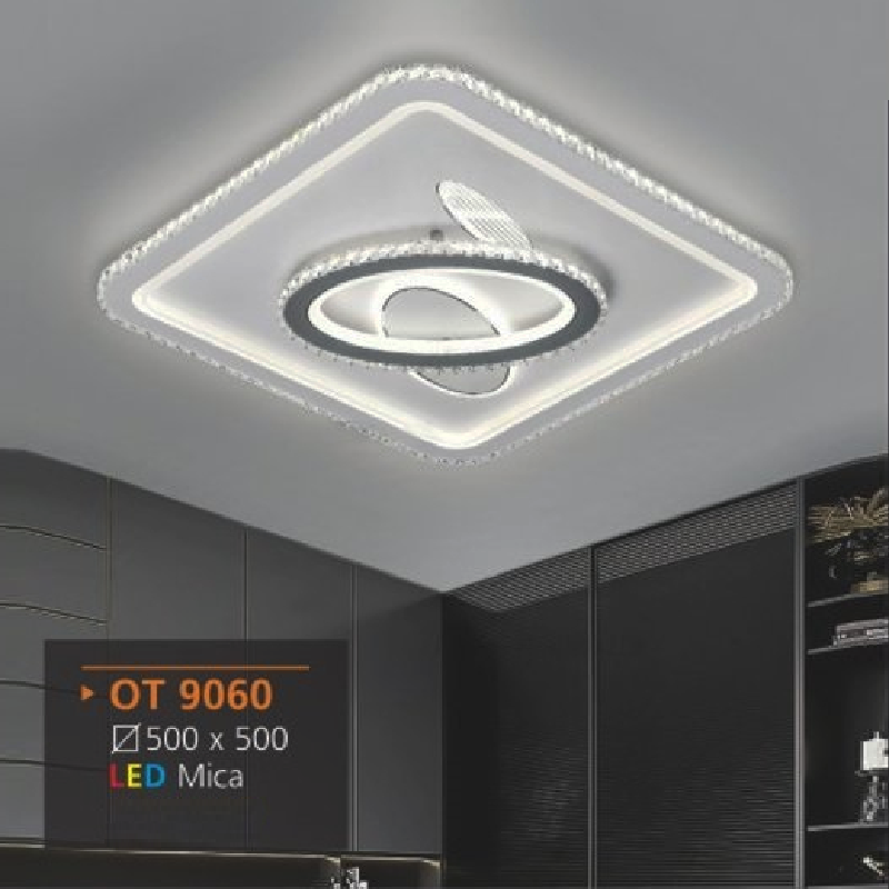 AD - OT 9060: Đèn ốp trần LED Mica vuông - KT: L500mm x W500mm - Đèn LED