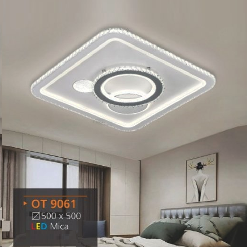 AD - OT 9061: Đèn ốp trần LED Mica vuông - KT: L500mm x W500mm - Đèn LED