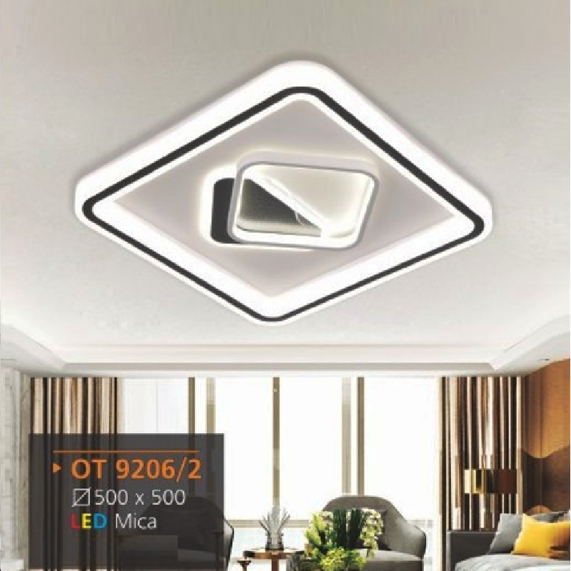 AD - OT 9206/2: Đèn áp trần LED Mica vuông - KT: L500mm x W500mm - Đèn LED