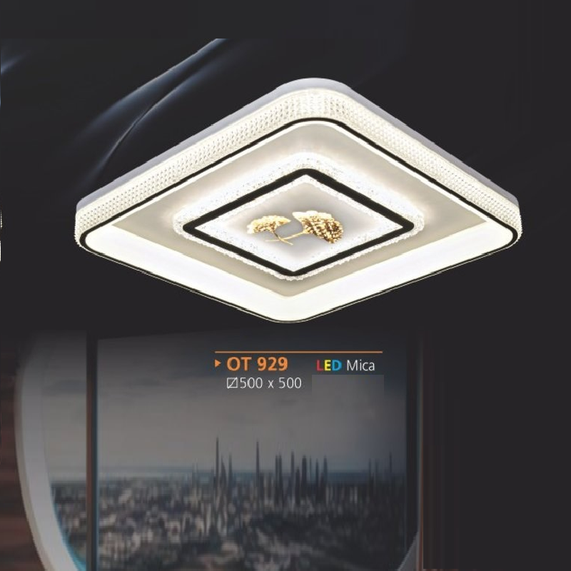AD - OT 929: Đèn áp trần LED Mica vuông - KT: L500mm x W500mm - Đèn LED