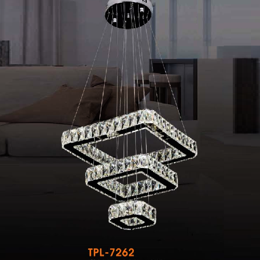 VE - TPL - 7262: Đèn thả vuông 3 vòng LED Phale - KT: Ø(400+280+150)mm - Đèn LED đổi 3 màu - Remote