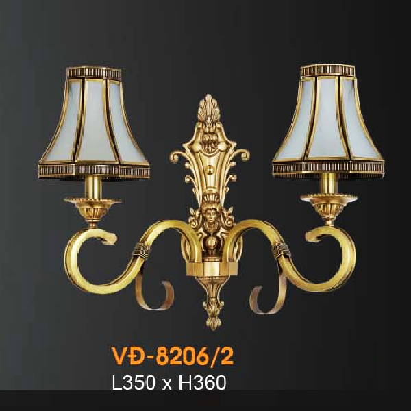 VE - VĐ - 8206/2: Đèn vách đồng đôi  - KT: L350mm x H360mm - Đèn chân E14 x 2 bóng