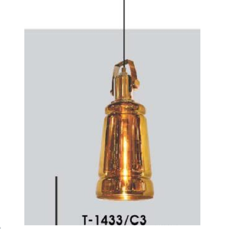 VE - T-1434/C3: Đèn thả đơn, chao thủy tinh màu vàng - KT: Ø150mm x H200mm - Đèn E27 x 1 bóng