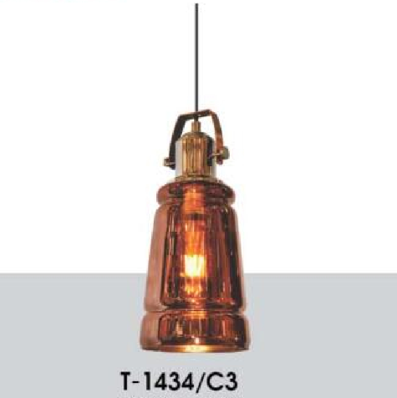 VE - T - 1434/C3: Đèn thả đơn, chao thủy tinh vàng - KT: Ø150mm x H360mm - Bóng đèn E27 x 1 bóng