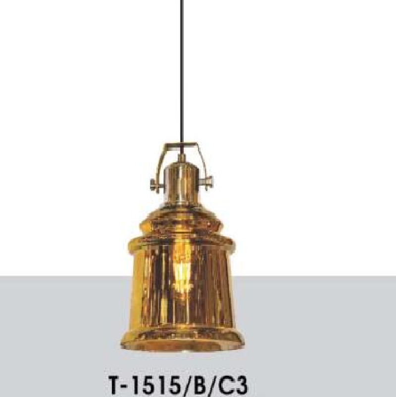 VE - T - 1515/B/C3: Đèn thả đơn chao thủy tinh màu vàng - KT: Ø220mm x H320mm - Bóng đèn E27 x 1 bóng