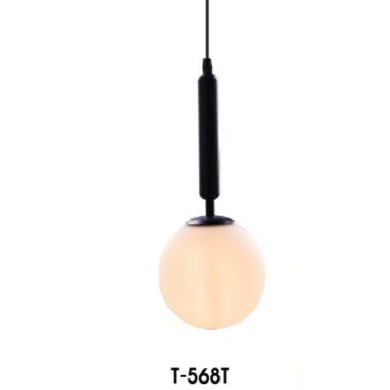VE - T- 568T: Đèn thả đơn thân đen, chao thủy tinh trắng - KT: Ø150mm - Bóng đèn E27 x 1