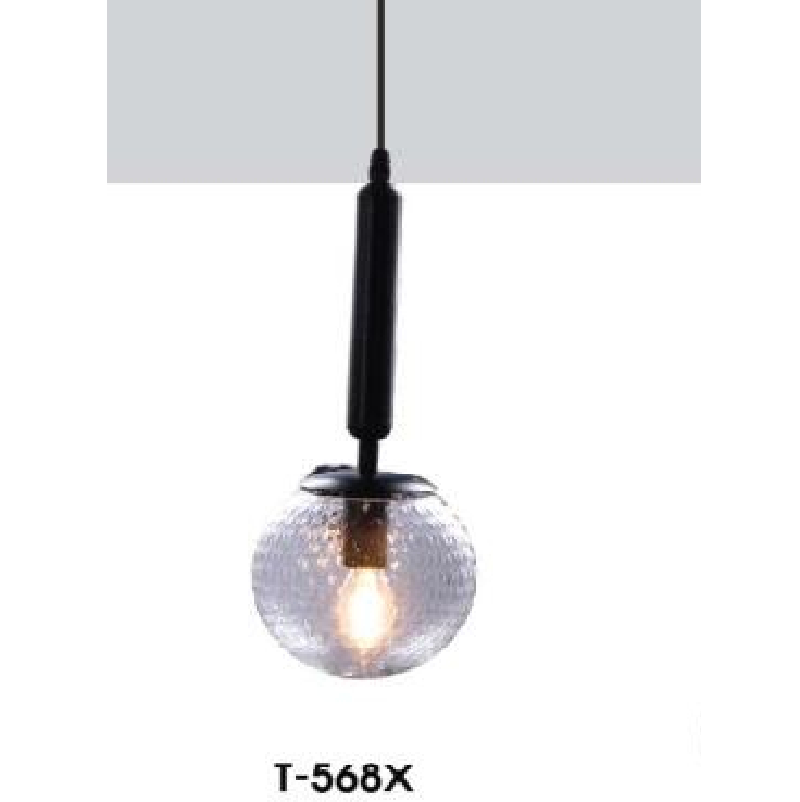 VE - T - 568X: Đèn thả thân đen, chao thủy tinh - KT: Ø150mm - Bóng đèn E27 x 1 bóng