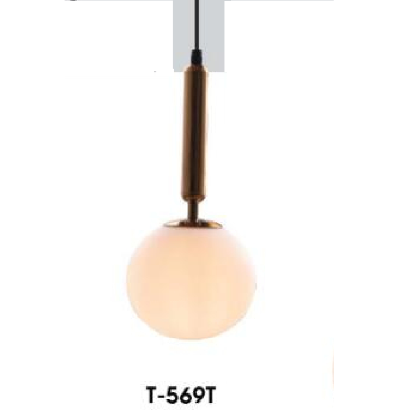 VE - T - 569T: Đèn thả đơn thân xi vàng, chao thủy tinh trắng - KT: Ø150mm - Bóng đèn E27 x1