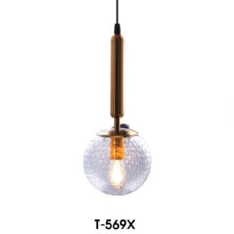 VE - T- 569X: Đèn thả đơn thân xi vàng, chao thủy tinh - KT: 150mm - Bóng đèn E27 x 1 bóng
