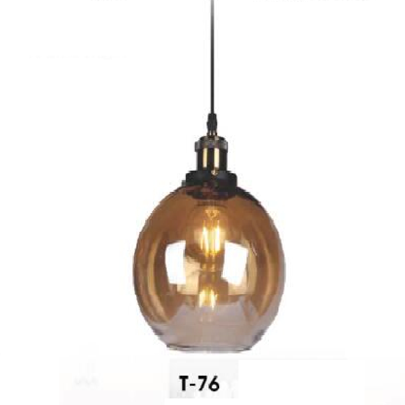 VE - T - 76: Đèn thả đơn, chao thủy tinh màu vàng - KT: Ø200mm - Bóng đèn E27 x 1