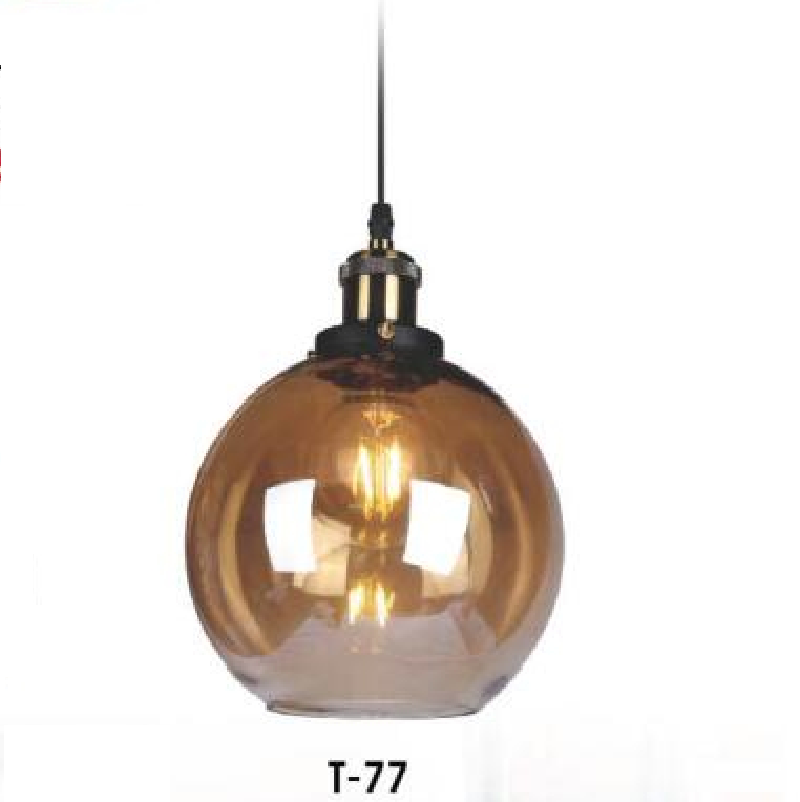 VE - T - 77: Đèn thả đơn, chao thủy tinh vàng - KT: Ø250mm - Bóng đèn E27 x 1