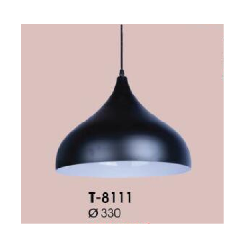 VE - T - 8111: Đèn thả đơn, chao đen - KT: Ø330mm - Bóng đèn E27 x1