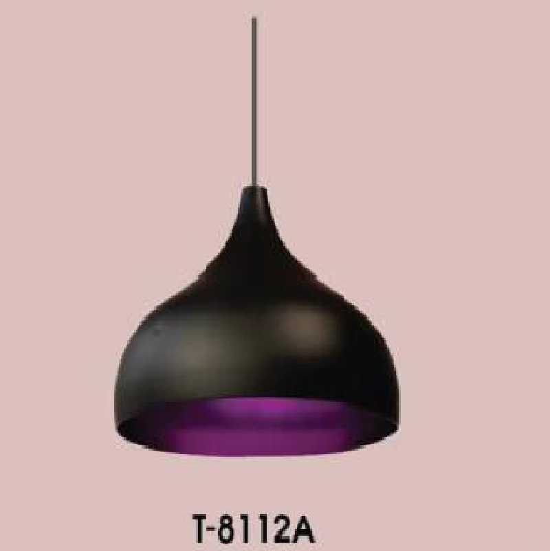 VE - T - 8112A: Đèn thả đơn chao đen - KT: Ø220mm - Bóng đèn E27 x 1