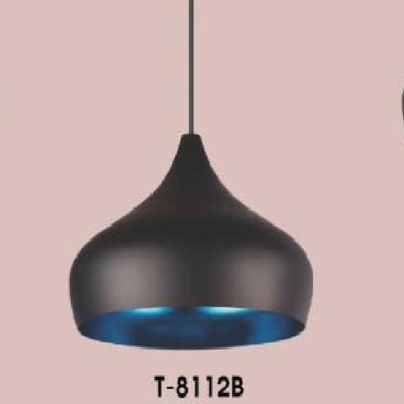VE - T - 8112B: Đèn thả đơn chao đen - KT: Ø220mm Bóng đèn E27 x 1