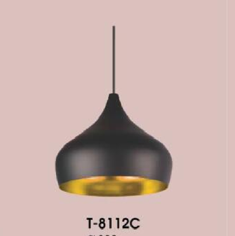 VE - T - 8112C: Đèn thả đơn, chóa đen - KT: Ø220mm - Bóng đèn E27 x 1