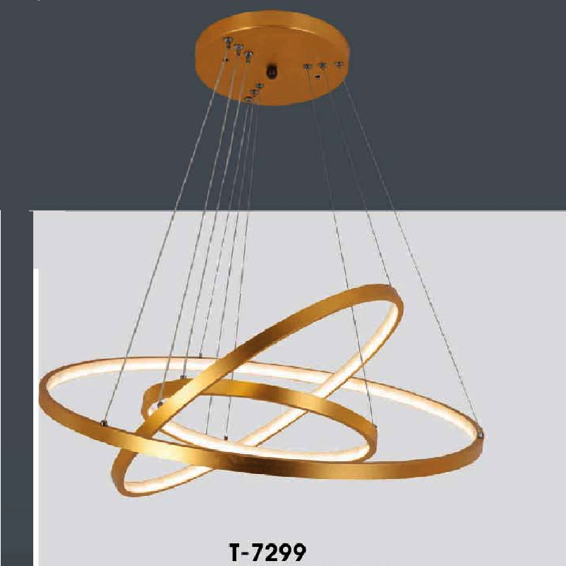 VE - T - 7299: Đèn thả 3 vòng LED xi màu vàng - KT: Ø(300+500+700)mm - Đèn LED ánh sáng đổi 3 màu