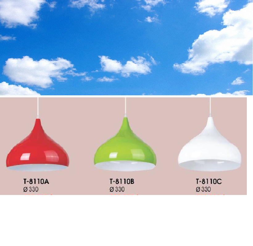 VE - T- 8110: Đèn thả đơn chao nhựng sơn màu (A: Đỏ/B: xanh lá/C: trắng) - KT: Ø300mm - Bóng đèn E27 x 1