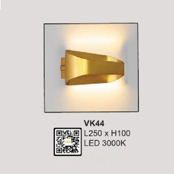 VK44: Đèn LED gắn tường - KT: L250mm x H100mm - Đèn LED ánh sáng vàng 3000K