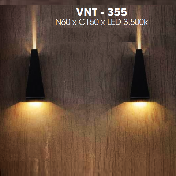 LH - VNT - 355: Đèn gắn tường ngoài trời ( vỏ đen/vỏ trắng) -  KT: L60mm x H150mm - Đèn LED ánh sáng vàng 3500K