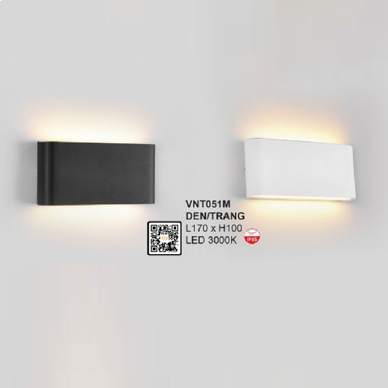 VNT051M: Đèn LED gắn tường ngoài trời ( vỏ màu đen/trắng) - KT: L170mm x H100mm - Đèn LED ánh sáng vàng 3000K