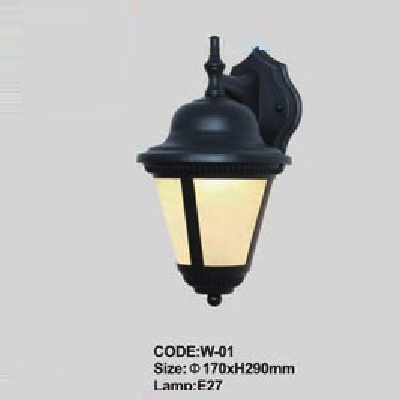 CODE: W - 01: Đèn gắn tường ngoài trời - KT: Ø170mm x H290mm - Đèn E27 x 1 bóng
