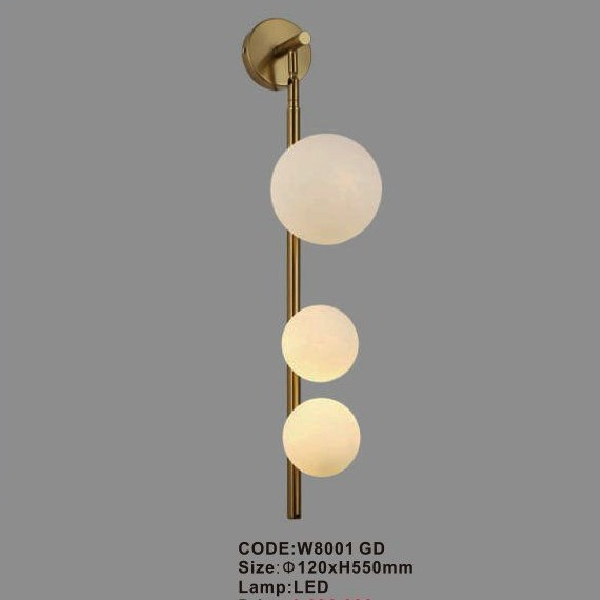 CODE: W8001-GD: Đèn gắn tường LED chao bi - KT: Ø120mm x H550mm - Đèn LED