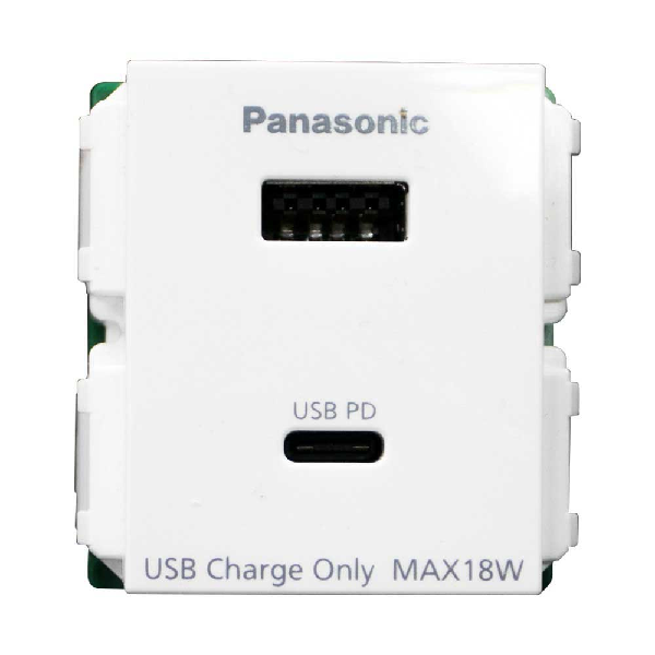 WEF14821W‑VN: Ổ cắm USB 2 cổng Type A/C, điện vào AC 220V - điện ra 5V - 3A