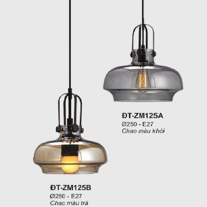 AN - ĐT - ZM125: Đèn thả đơn, chao đèn (màu khói/màu trà) - KT: Ø250mm - Bóng đèn E27 x 1 bóng