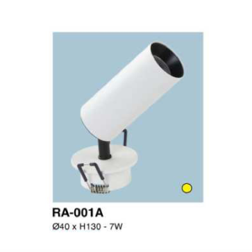 RA - 001A: Đèn rọi đế gắn âm trần - KT: Ø40mm x H130mm - Đèn LED 7W ánh sáng vàng