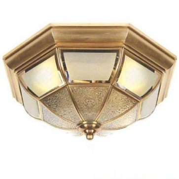 NM 002A: Đèn ốp trần đồng chao thủy tinh - KT: Ø380mm x H170mm - Bóng đèn E27 x 3 bóng