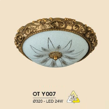 HF - OT  Y007: Đèn ốp trần LED chao thủy tinh - KT: Ø320mm - Đèn LED 24W đổi 3 màu