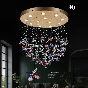 A - TPL - 007/800: Đèn thả LED Phale K9 - KT: Ø800mm x H750mm - Đèn LED ánh sáng vàng 3000K