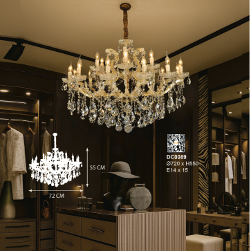 DC0089: Đèn chùm Phale nến 15 tay - KT: Ø720mm x H550mm - Bóng đèn nến E14 x 15 bóng