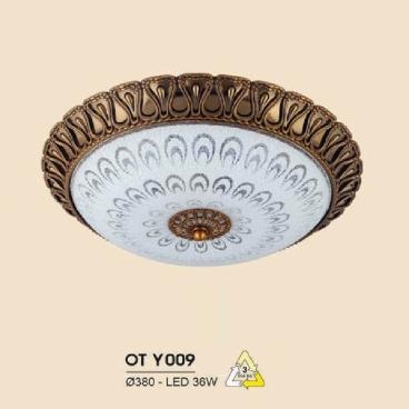 HF - OT  Y009: Đèn ốp trần LED chao thủy tinh - KT: Ø380mm - Đèn LED 36W đổi 3 màu