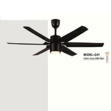 E - MODEL - Q01: Quạt trần đèn LED 6 cánh nhựa ABS Đen