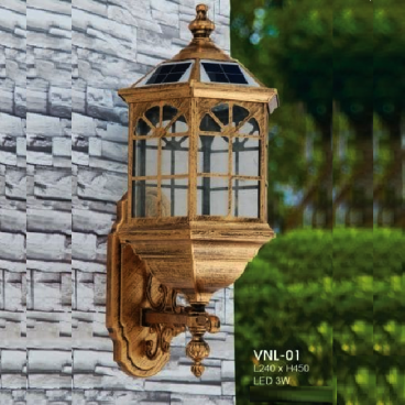 HF - VNL - 01: Đèn gắn tường ngoài trời NLMT - KT: L240mm x H450mm - Đèn LED 3W