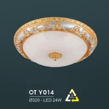 HF - OT  Y014: Đèn ốp trần LED chao thủy tinh - KT: Ø320mm - Đèn LED 24W đổi 3 màu