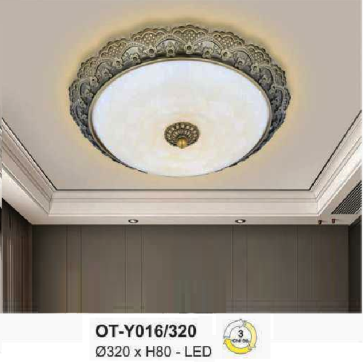 AN - OT - Y016/320: Đèn ốp trần LED, chao thủy tinh - KT: Ø320mm x H80mm - Đèn LED ánh sáng đổi 3 màu