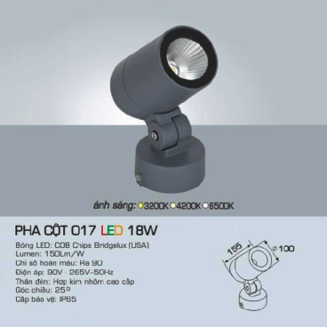 AFC - 017 LED 18W: Đèn pha cột LED 18W - Ánh sáng vàng/trung tính/trắng