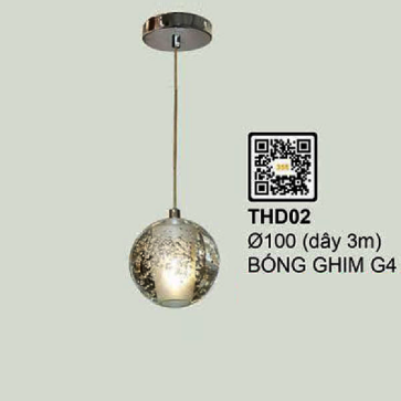 THD02: Đèn thả chao quả bi - KT: Ø100mm x H( dây 3m) - Bóng đèn LED Ghim G4