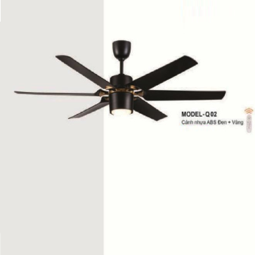 MODEL - Q02: Quạt trần đèn LED 6 cánh nhựa ABS Đen + vàng