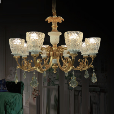 CODE: CH02/8: Đèn chùm 8 tay chao thủy tinh - KT: Ø920mm x H550mm - Bóng đèn E27 x 8 bóng