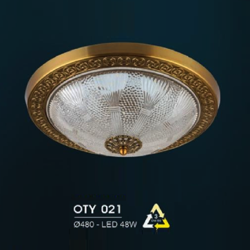 HF - OTY  021: Đèn ốp trần LED chao thủy tinh - KT: Ø480mm - Đèn LED 48W đổi 3 màu